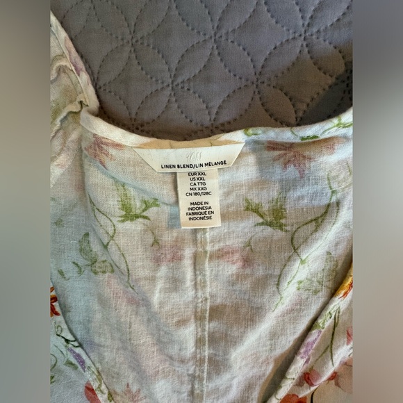 H&M Linen Blend Floral Blouse Sz XXL - Picture 4 of 10